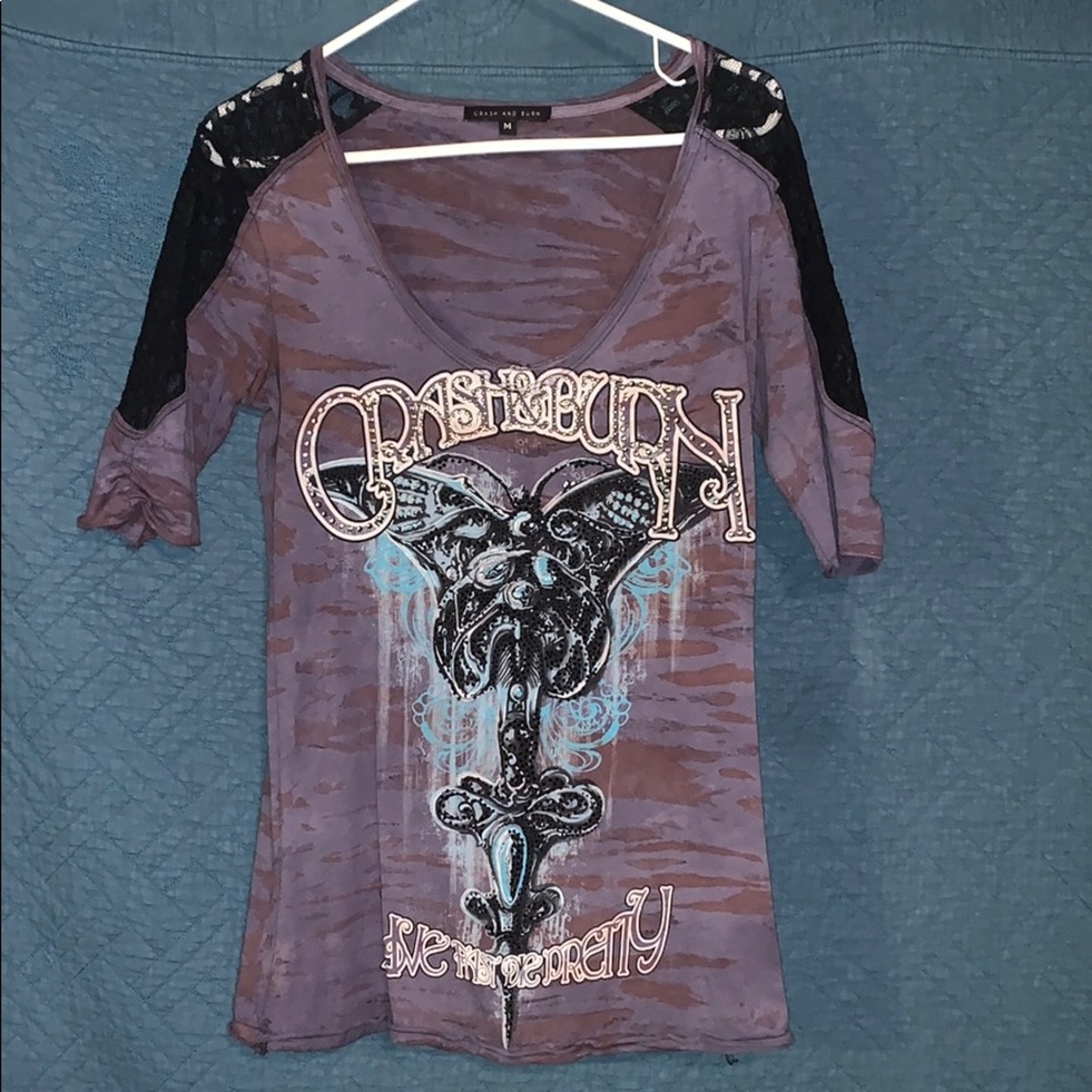 Crash&Burn purple and black top with lace